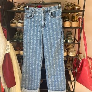 Pilcro Blue Patterned Straight Leg Jeans